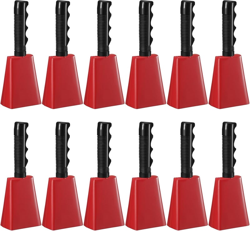 Fiada 12 Pcs Cow Bell 8 Inch Noise Makers for Sporting Events Loud Hand Bell Musical Cheering Cowbell with Handle for Football Classroom Graduation School Events (Red) - Image 1